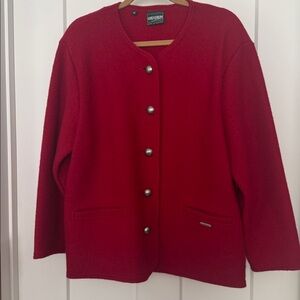 Geiger Red Boiled Wool Button-Up Cardigan